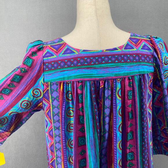 Vtg 80s 90s Two Potato Laguna Beach Artsy Midi Muumuu Dress Womens XS Cotton NOS - Picture 7 of 16